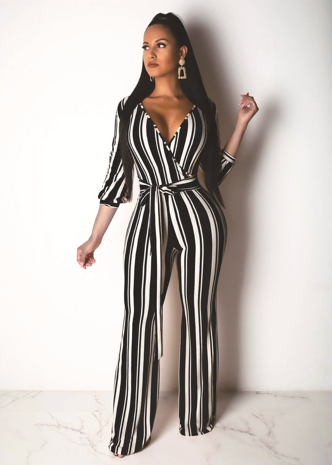 Striped Print Wide-Leg Jumpsuit