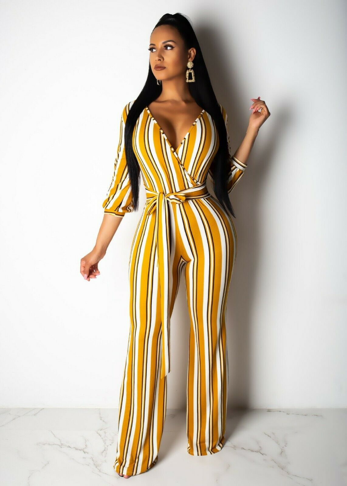 Striped Print Wide-Leg Jumpsuit