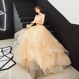 Whimsy Puff Skirt Sling Banquet Evening Dress