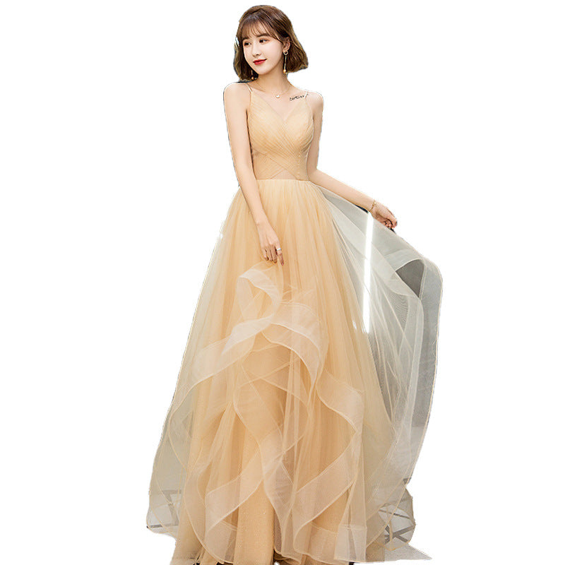 Whimsy Puff Skirt Sling Banquet Evening Dress