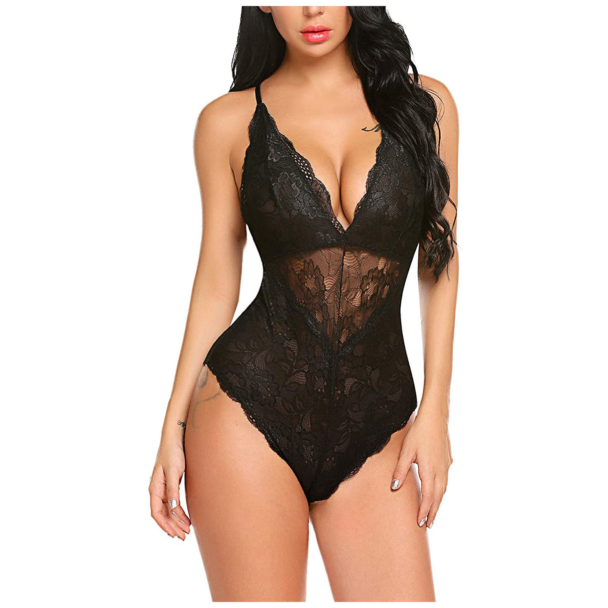 Lace Cross Sling Hollow Bodysuit Lingerie