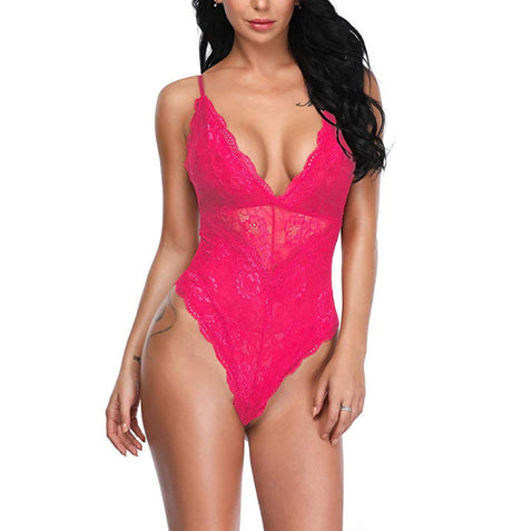 Lace Cross Sling Hollow Bodysuit Lingerie