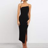 Siren Asymmetrical High Slit Trim Midi Dress