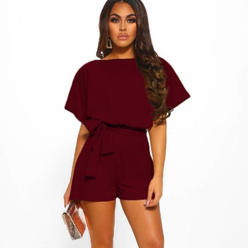 Sophie Short-sleeved Jumpsuit with Belt Romper