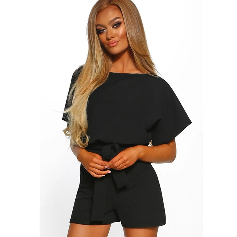 Sophie Short-sleeved Jumpsuit with Belt Romper