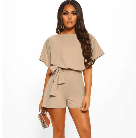 Sophie Short-sleeved Jumpsuit with Belt Romper