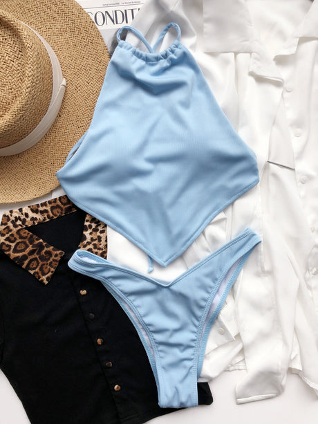 Sky Blue High Waist Quick-Dry Bikini