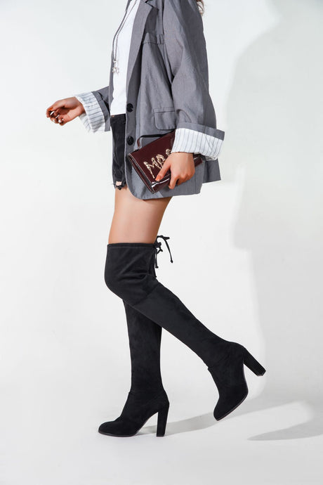 Sultry Suede Over The Knee Boots - Black