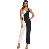 Black and White Color Block Suspender Jumpsuit