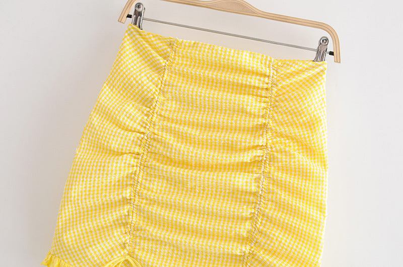 Pleated Plaid Tether Skirt