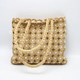 Pearl-Embellished Woven Handbag