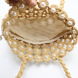 Pearl-Embellished Woven Handbag