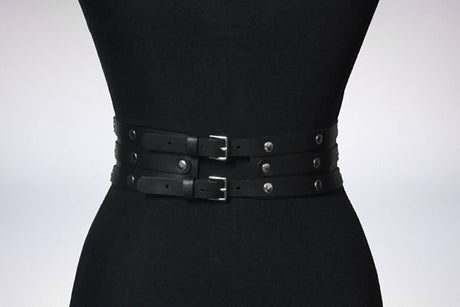 Seductive Black Leather Hoop Rivet Harness Belt