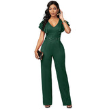 V-Neck Long-Sleeved Casual Jumpsuit