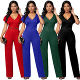 V-Neck Long-Sleeved Casual Jumpsuit