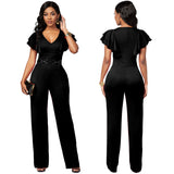 V-Neck Long-Sleeved Casual Jumpsuit