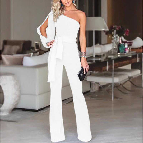 Slim One-Shoulder High Waist Jumpsuit