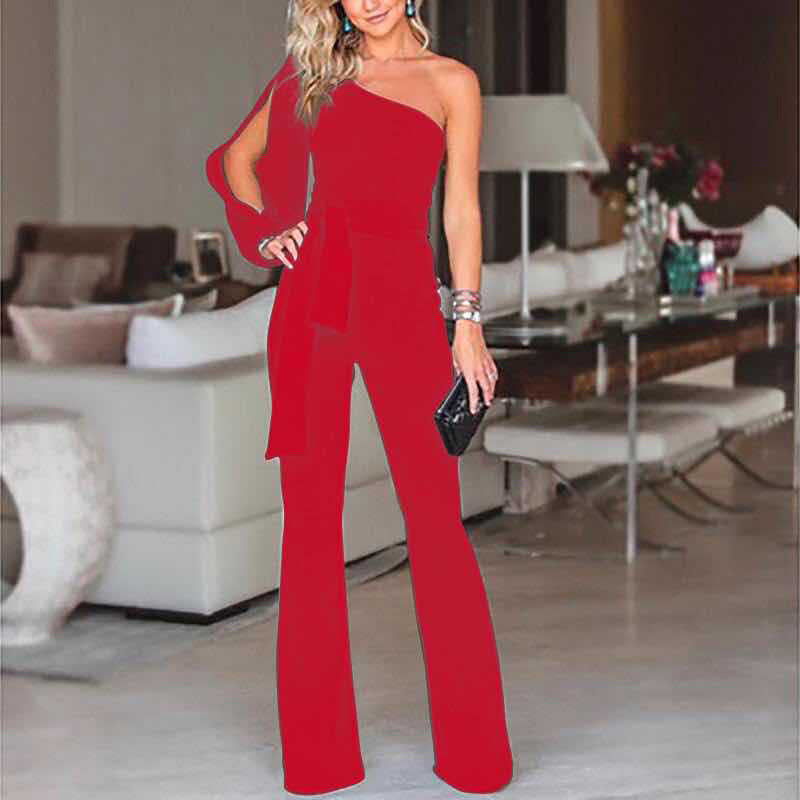 Slim One-Shoulder High Waist Jumpsuit