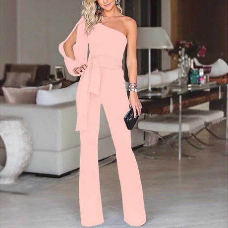 Slim One-Shoulder High Waist Jumpsuit