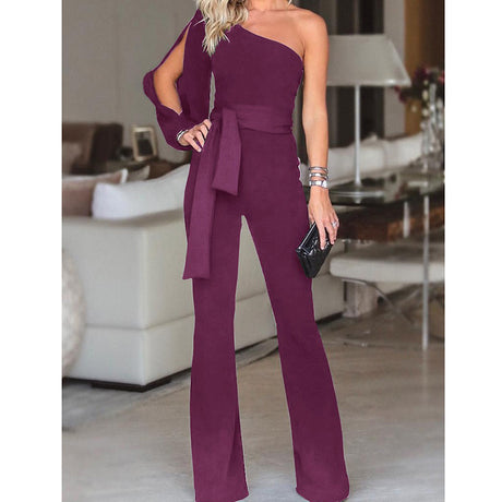 Slim One-Shoulder High Waist Jumpsuit