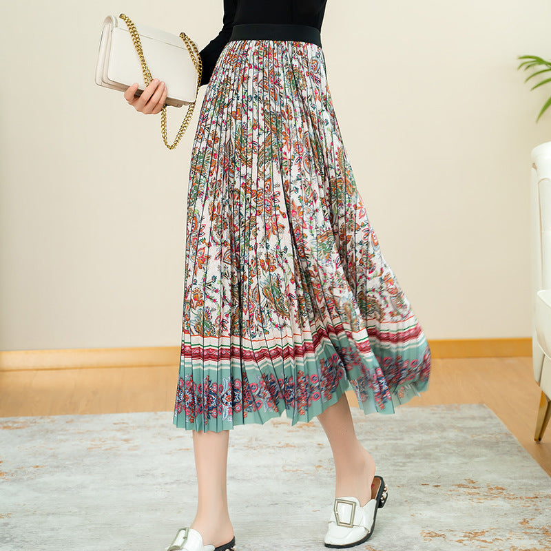 Pleated Floral Skirt