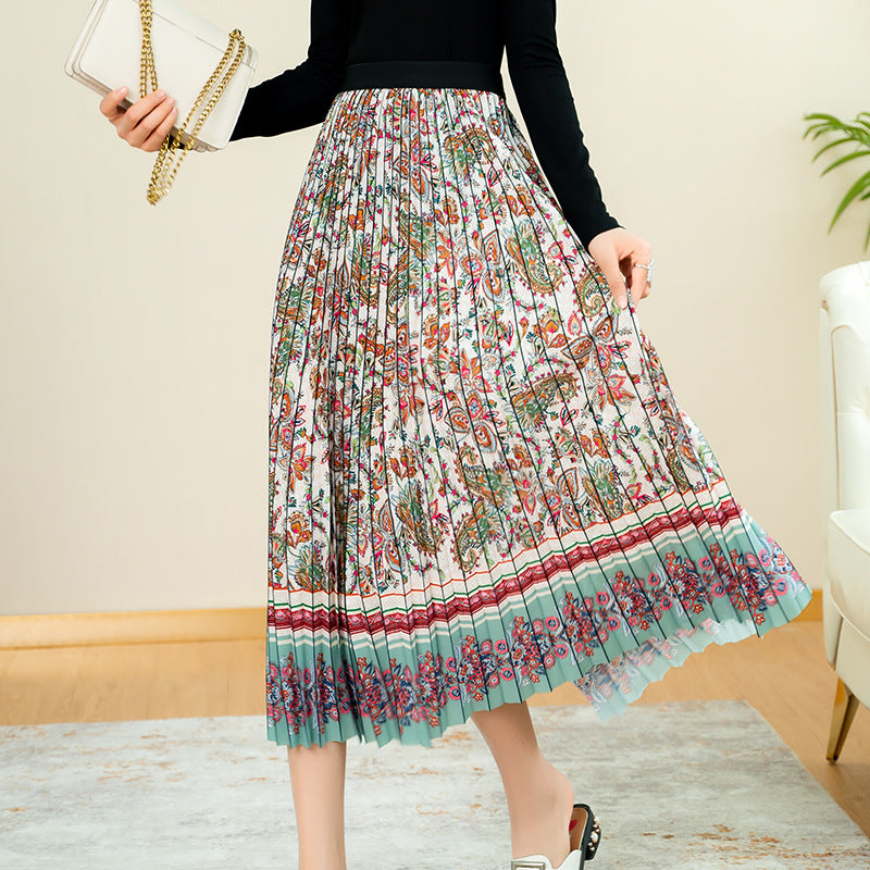 Pleated Floral Skirt