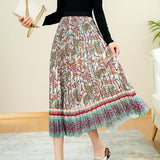 Pleated Floral Skirt