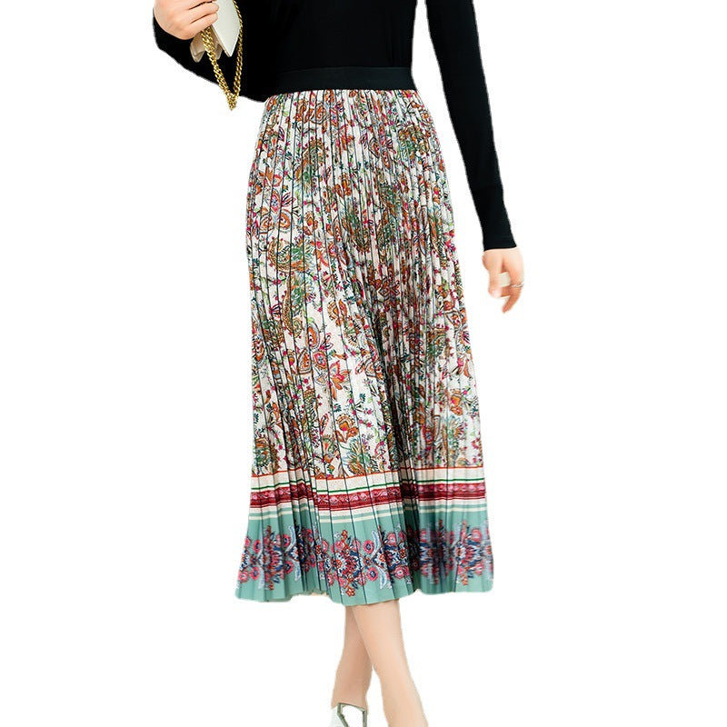 Pleated Floral Skirt