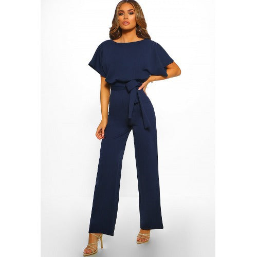 Cotton Blend Straight Leg Jumpsuit