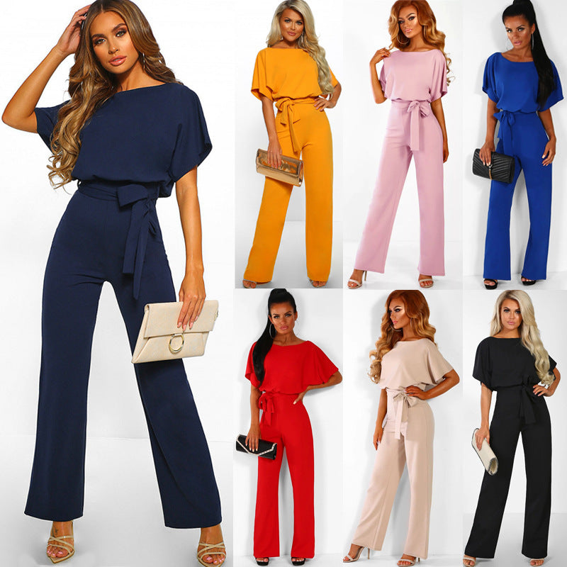 Cotton Blend Straight Leg Jumpsuit