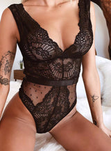 Lace Mesh Embroidery Bodysuit Lingerie