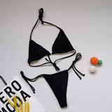 Multicolor Split Swimsuit Halter Tie Bikini