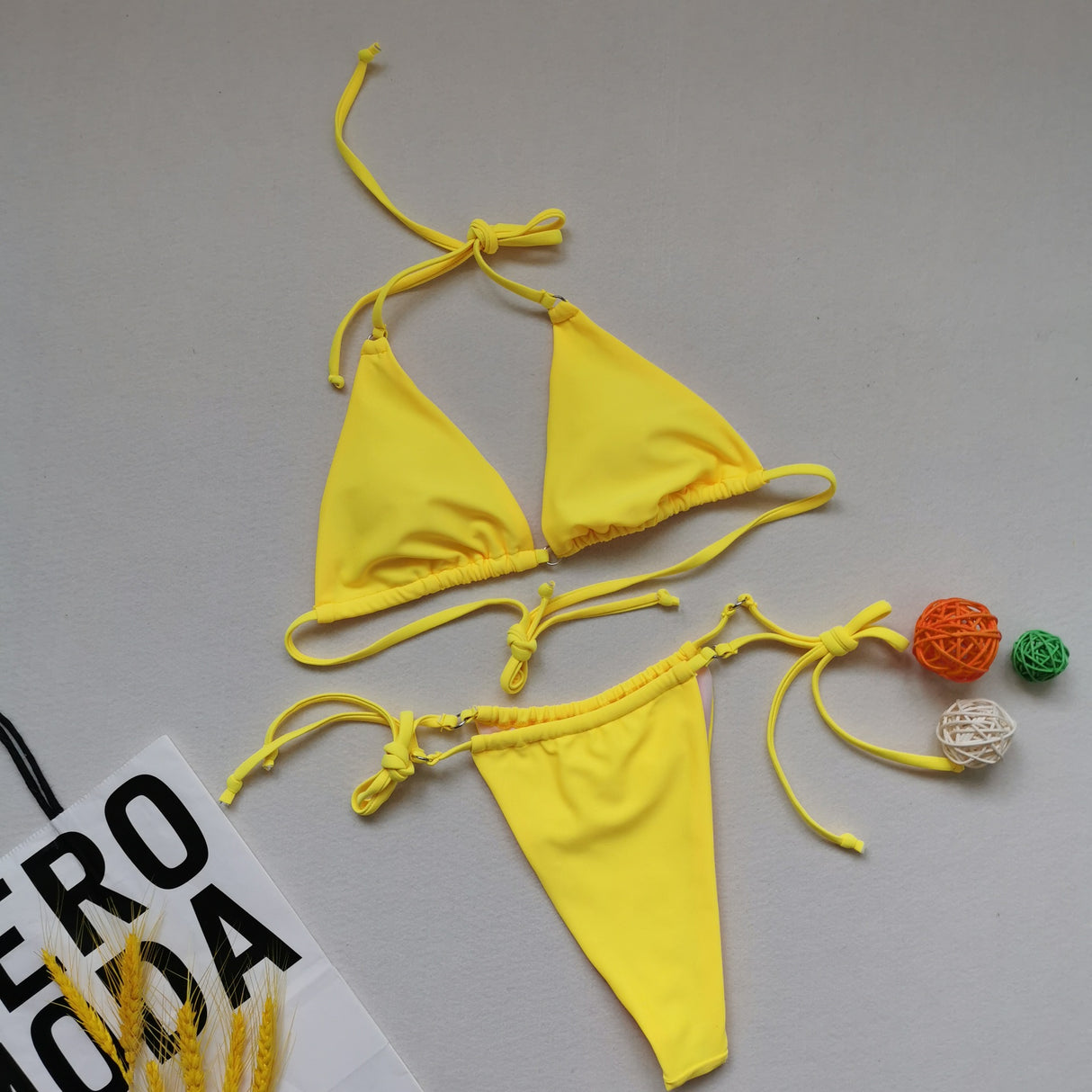 Multicolor Split Swimsuit Halter Tie Bikini