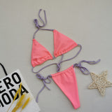 Multicolor Split Swimsuit Halter Tie Bikini