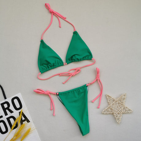 Multicolor Split Swimsuit Halter Tie Bikini