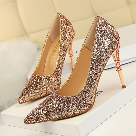 Sparkling Sequin Pointed High Heels