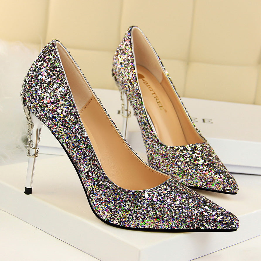 Sparkling Sequin Pointed High Heels