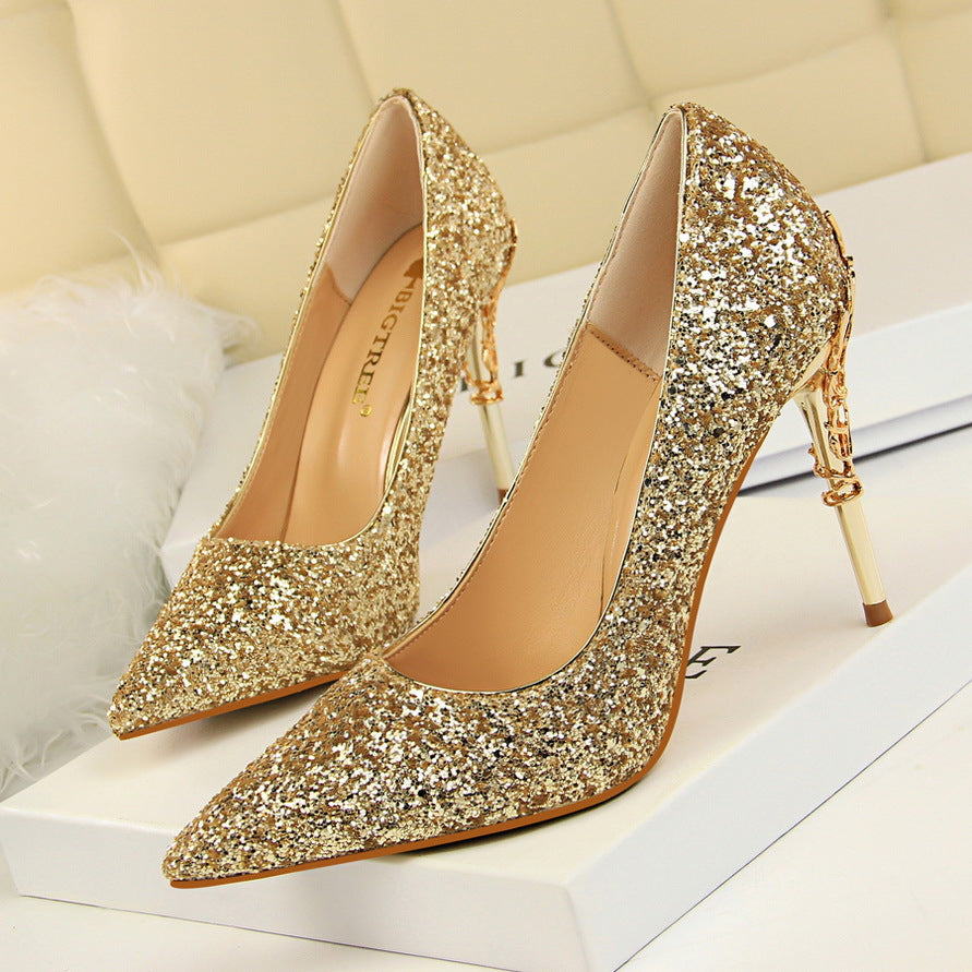 Sparkling Sequin Pointed High Heels