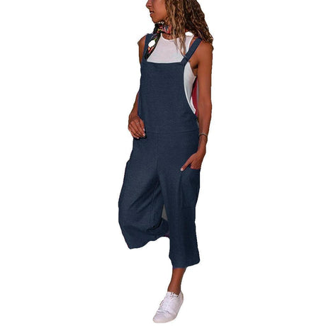 Cotton Blend Loose Fit Bib Jumpsuit