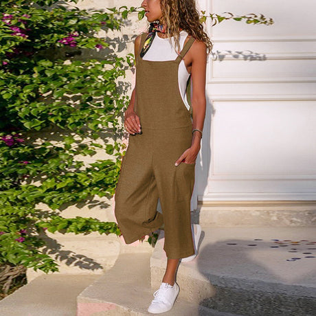 Cotton Blend Loose Fit Bib Jumpsuit