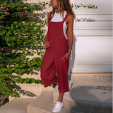 Cotton Blend Loose Fit Bib Jumpsuit