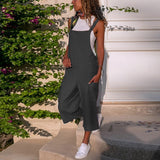 Cotton Blend Loose Fit Bib Jumpsuit