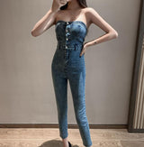 Slim Fit Denim High-Waisted Trousers Jumpsuit