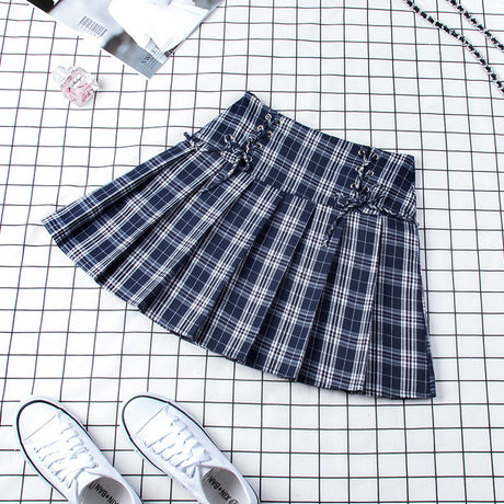 Pleated Plaid High Waist Skirt