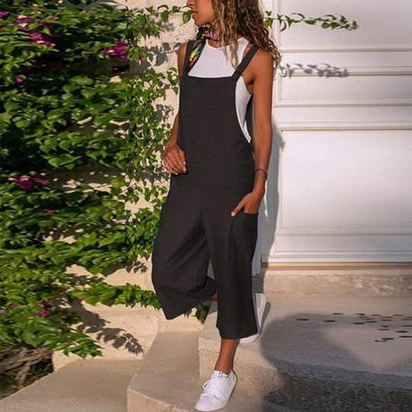 Cotton Blend Loose Fit Bib Jumpsuit