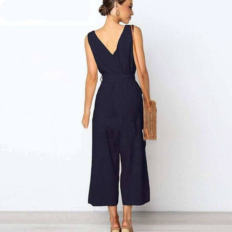 V Neck Wide Legged Jumpsuit