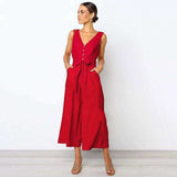 V Neck Wide Legged Jumpsuit