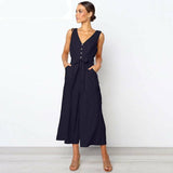 V Neck Wide Legged Jumpsuit