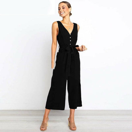 V Neck Wide Legged Jumpsuit