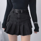 Denim Fusion Pleated High Waist Skirt